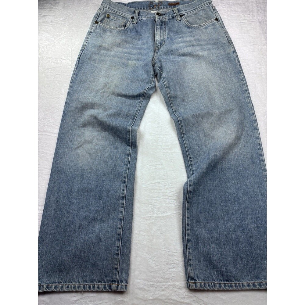 VTG C7P Chip & Pepper Malibu Beach Wide Straight Leg Jeans 34x32 Stiff Cotton